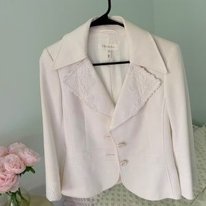 Escada Blazer Jacket Lapel White Lace Cotton S 36 6